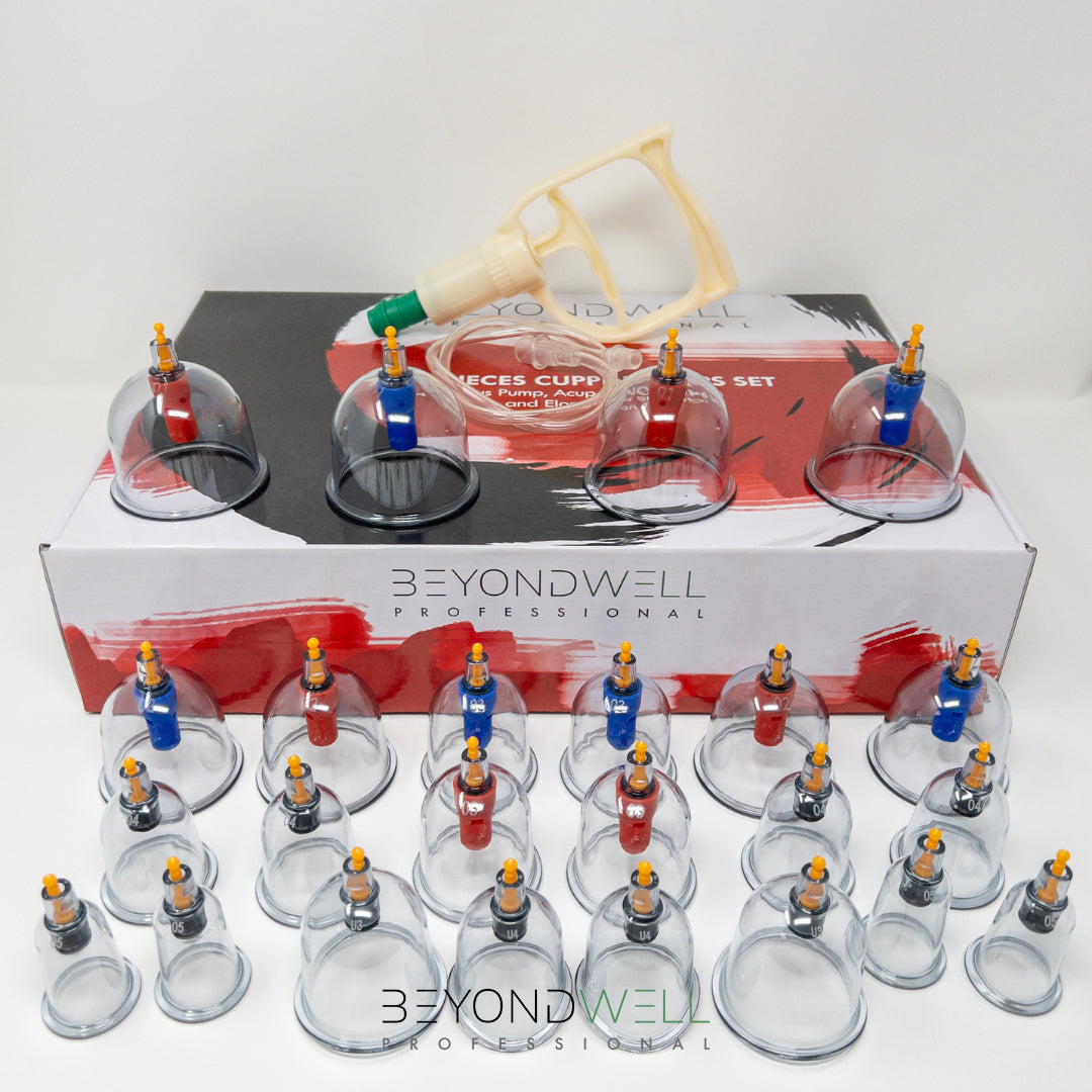 24x Cupping Set with Pump plus 12x Acupoint Magnets and Elongation Tube - Premium Quality