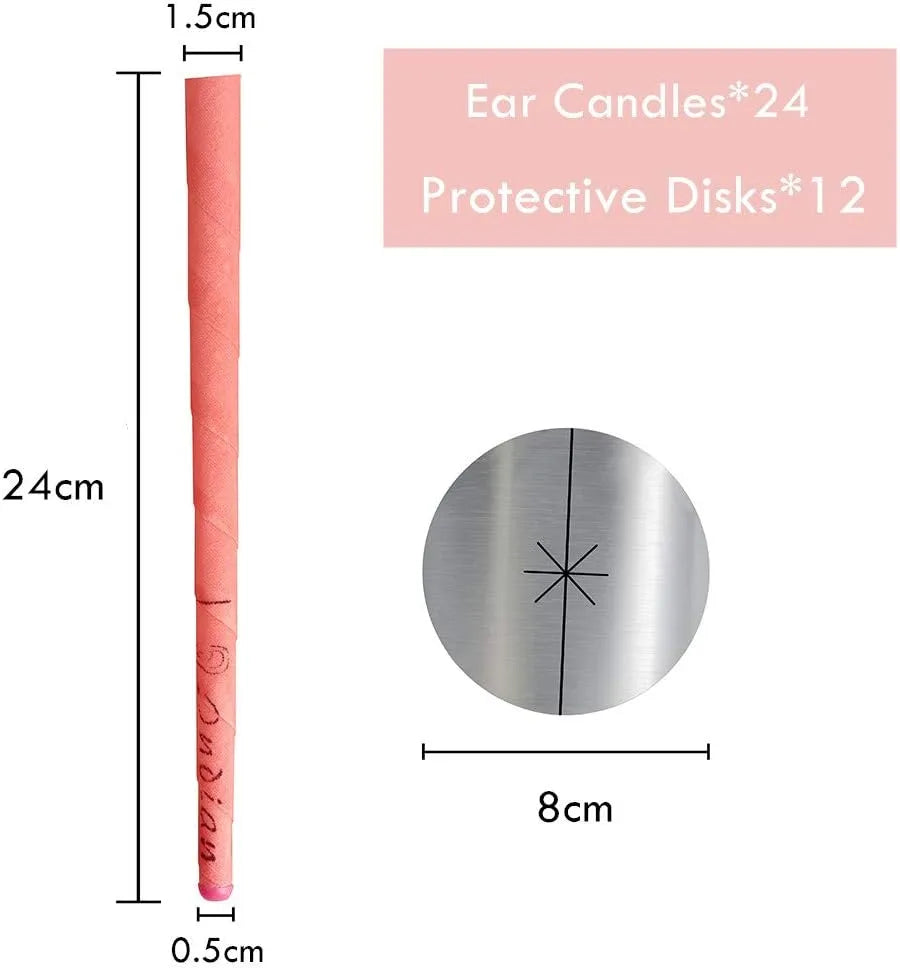 Ear Candle Set (24 pieces) with Protective Discs and Cotton Swabs