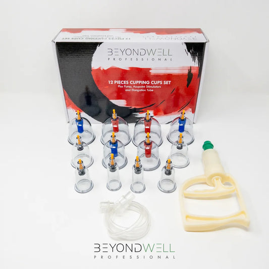 12x Cupping Set with Pump plus 6x Acupoint Magnets and Elongation Tube - Premium Quality