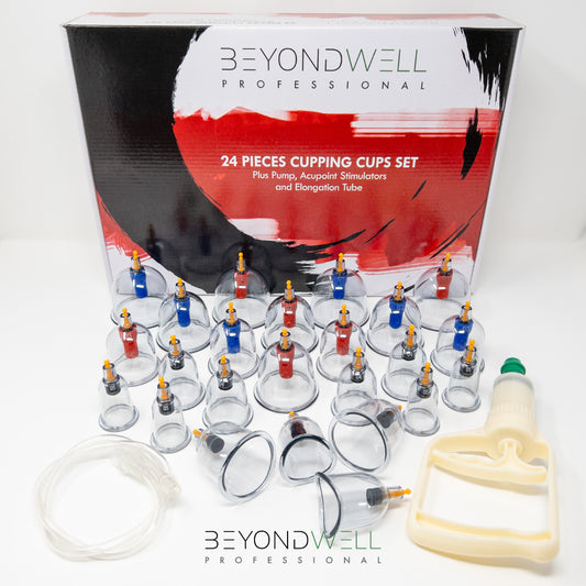 24x Cupping Set with Pump plus 12x Acupoint Magnets and Elongation Tube - Premium Quality