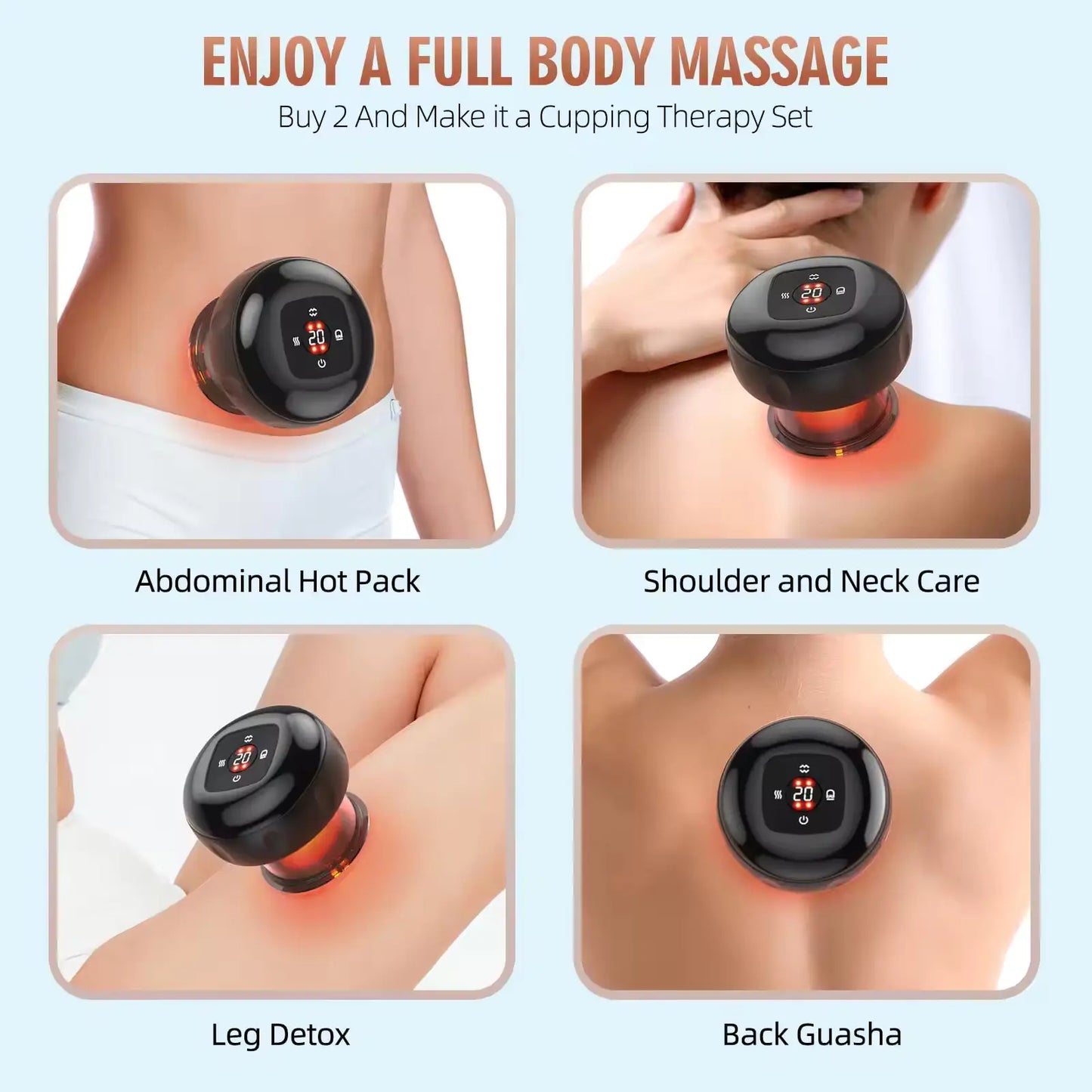 Appareil de massage électrique à ventouses - Kit 4 en 1 - Qualité professionnelle - Certificat CE