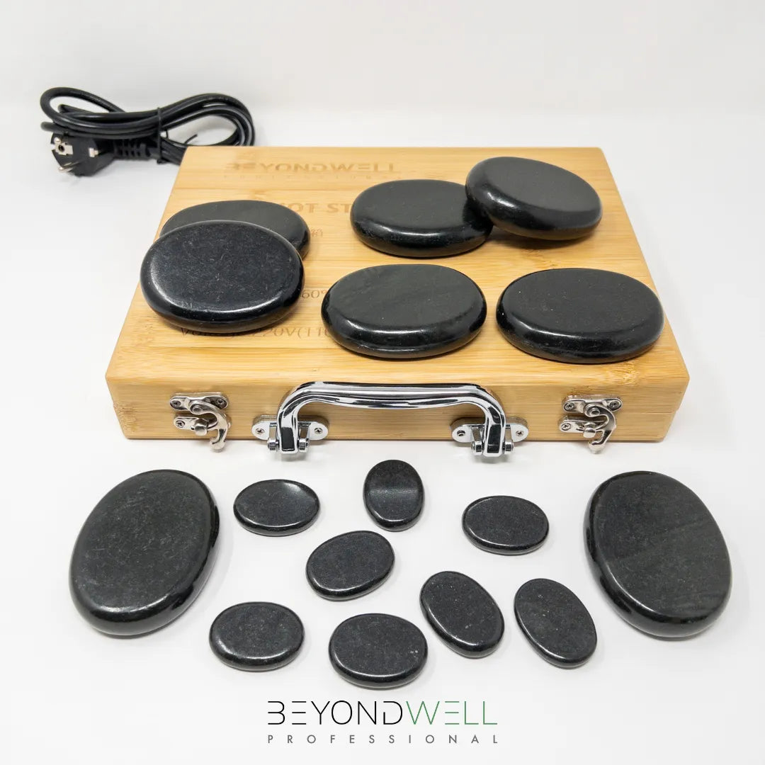 Hot Stone Therapy Set (16 pieces) with Warming Bamboo Box